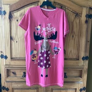 Little Blue House pink moose cocktail hour short sleeve nightgown - one size